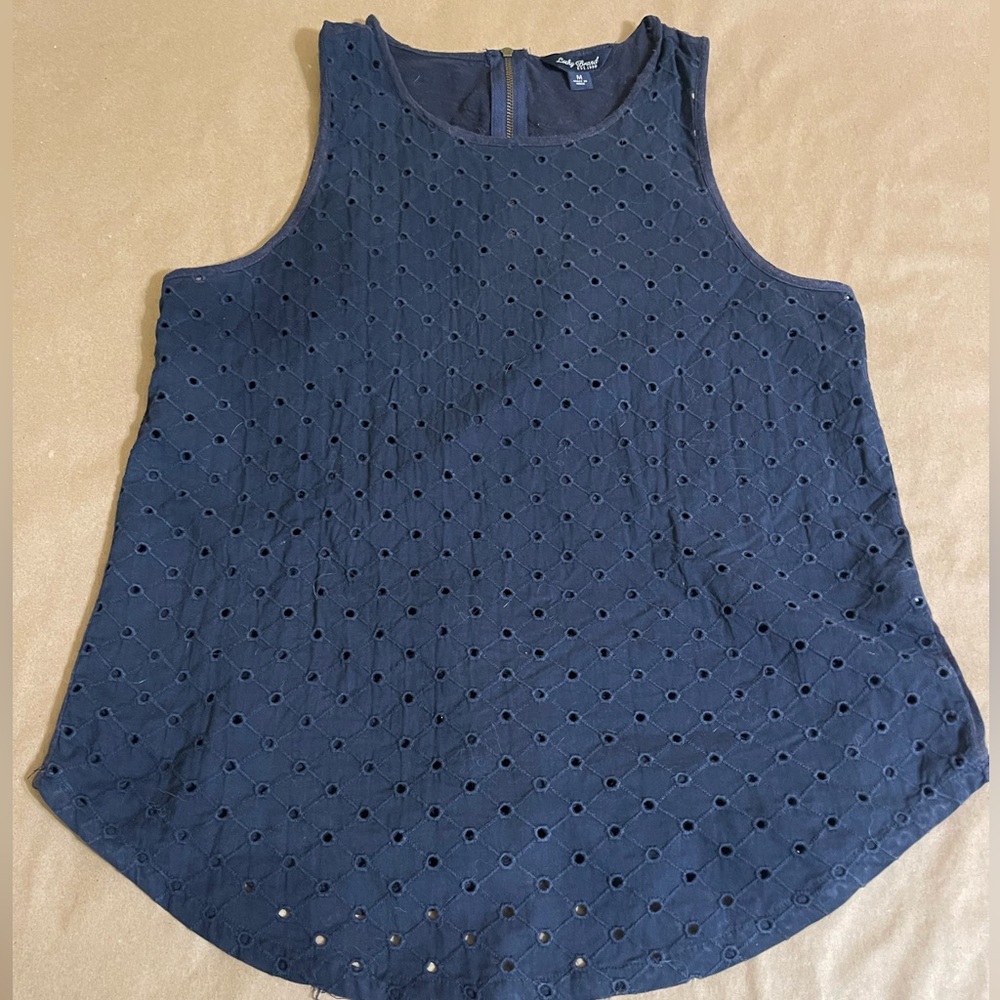 Lucky Brand Sleeveless Eyelet Tank in Navy | Medium
